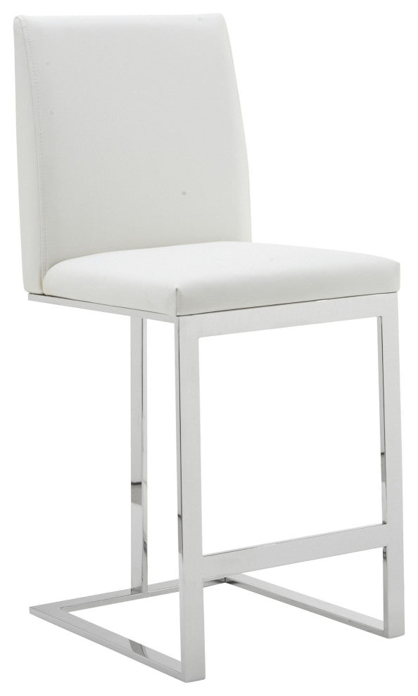 Modrest Frankie - Modern White Vegan Leather + Stainless Steel Counter Chair