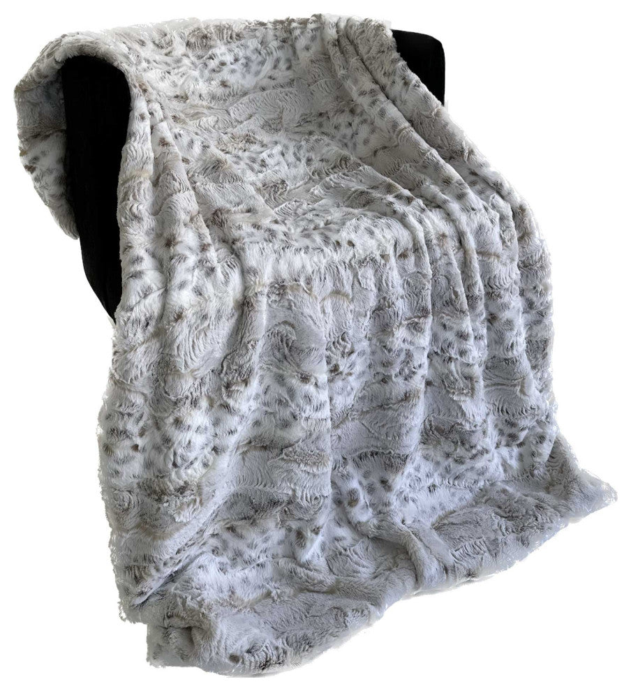 Plutus Taupe Lynx Faux Fur Luxury Throw Blanket, 80"L x 110"W Full