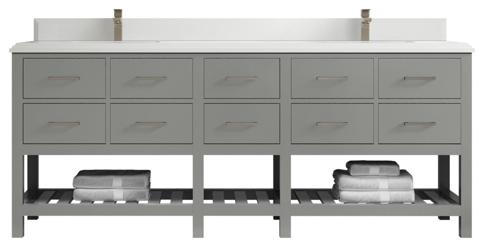 Parker 84 Double Sink Bath Vanity in Elephant Skin Gray  1.5" White Quartz