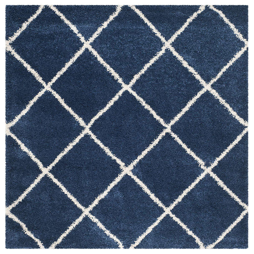 Safavieh Hudson Shag Sgh281C Shag Rug, Navy/Ivory, 5'0"x5'0" Square