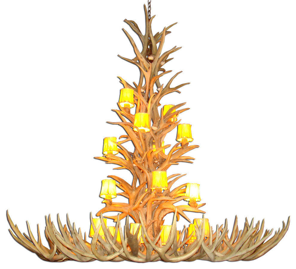 Whitetail, Mule Deer Appalachian Antler Chandelier Light, Large, Rawhide Shades