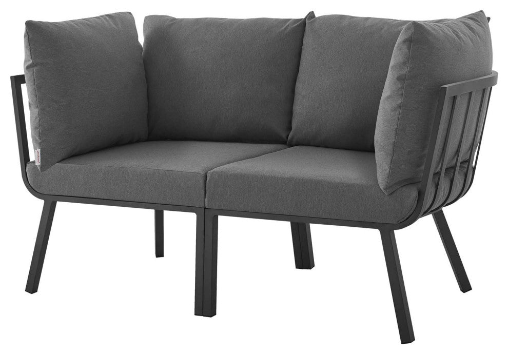 Lounge Loveseat Sofa, Aluminum, Metal, Gray, Modern, Outdoor Patio Cafe