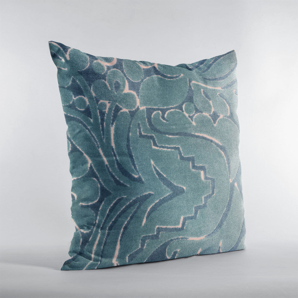 Plutus Blue Velvet Damask Luxury Throw Pillow, 20"x30"