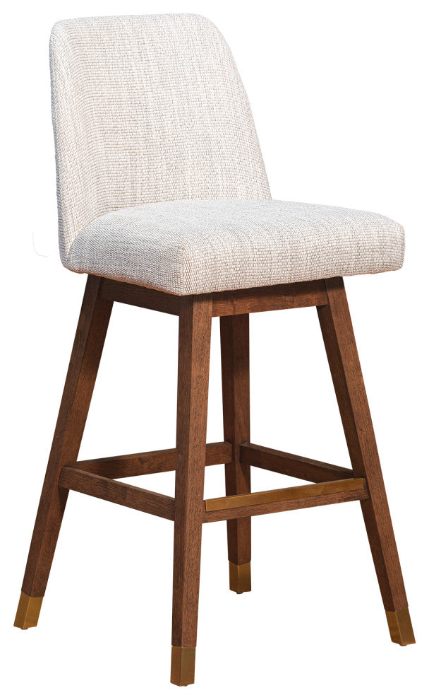 Amalie Swivel Bar Stool in Brown Oak Wood Finish with Beige Fabric