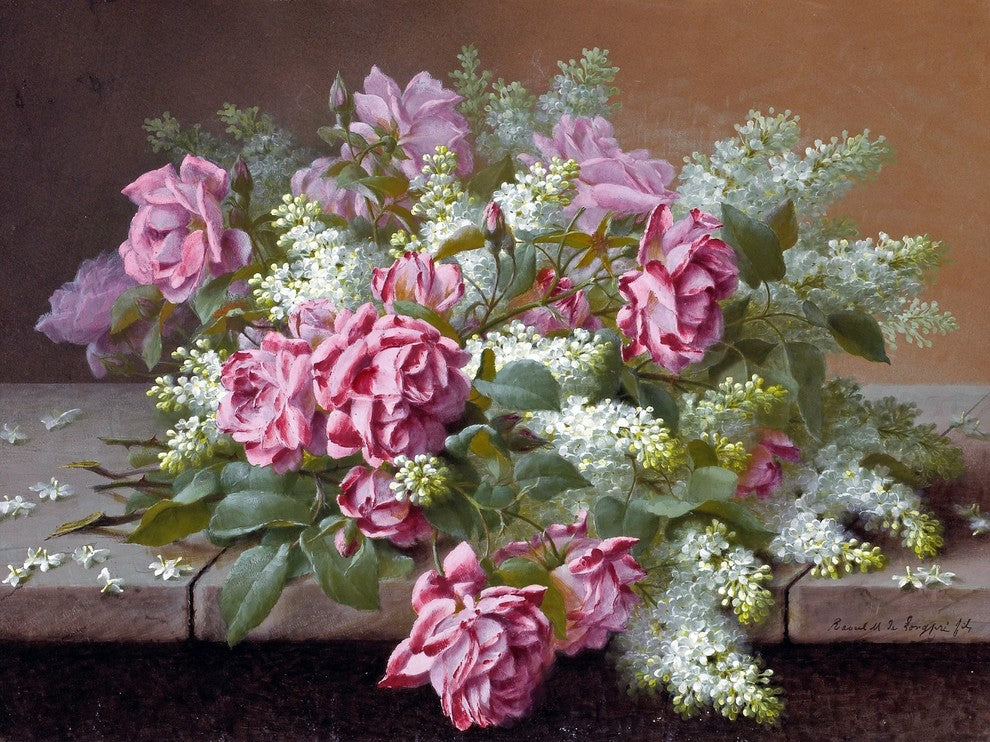 Flowers Pink Roses and White Lilacs Mural Kitchen Wall Backsplash, 6"x8", Glossy