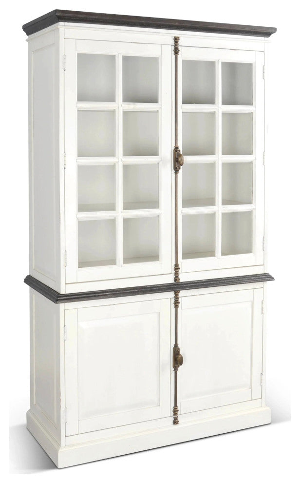 White Buffet and Hutch With Glass Doors