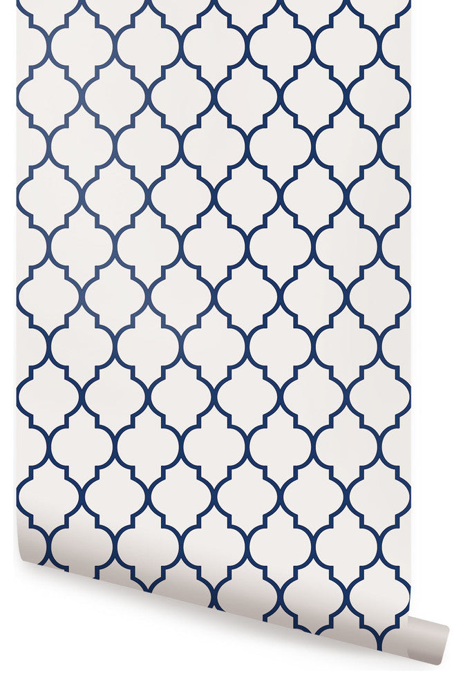 Moroccan Small Pattern Wallpaper, Navy, Peel and Stick, 24"x108"