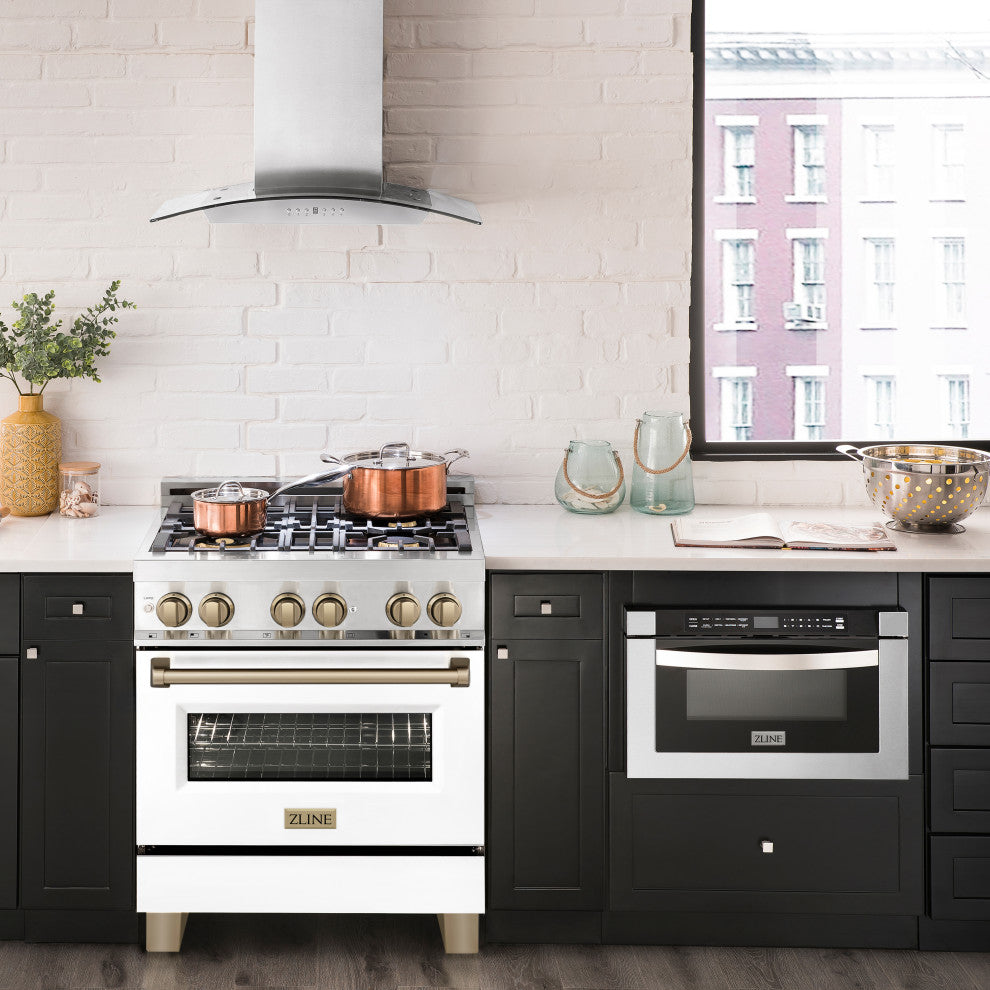 ZLINE 30" Dual Fuel Range, Stainless With White Matte Door RAZ-WM-30-CB