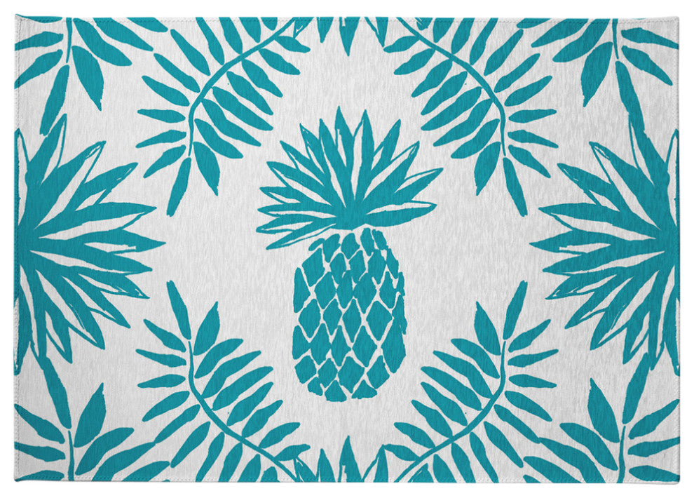 Pineapple Leaves Spring Chenille Rug, Explorer Blue, 5'x7'