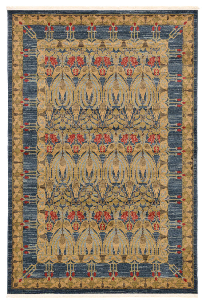 Unique Loom Navy Blue Carnation Edinburgh 6' 0 x 9' 0 Area Rug