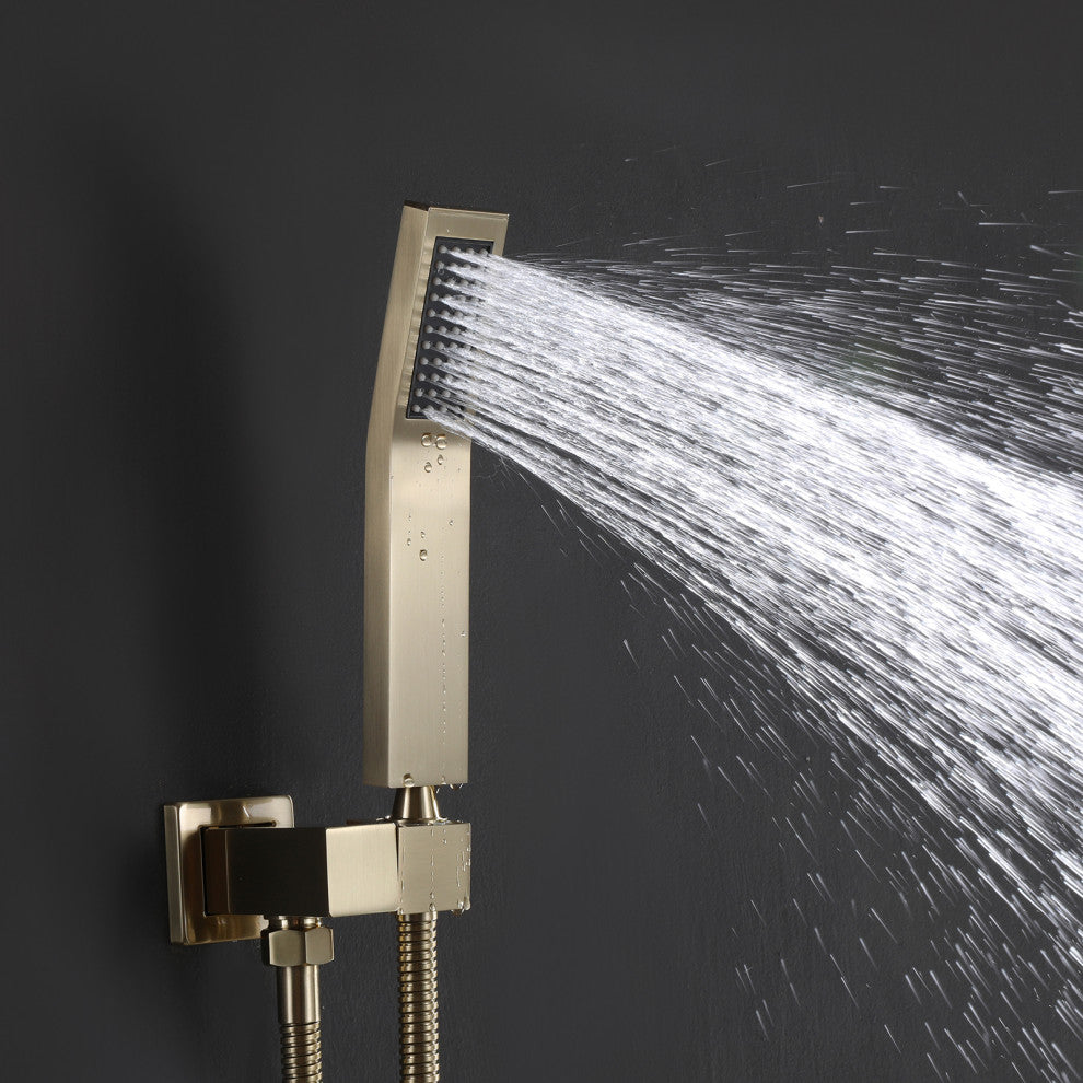 Luxury Wall Mounted Thermostatic Shower System With Rough-In Valve, Brushed Gold