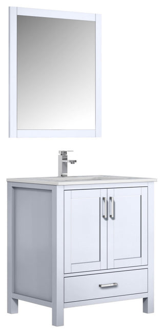 Jacques 30" Single Vanity, Carrara Marble Top, Square Sink&28" Mirror W/ Faucet