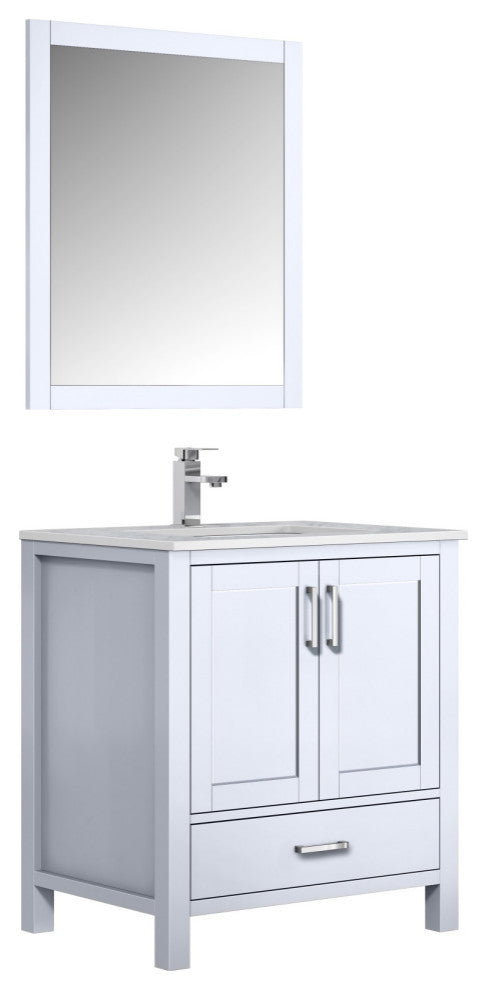 Jacques 30" Single Vanity, Carrara Marble Top, Square Sink&28" Mirror W/ Faucet