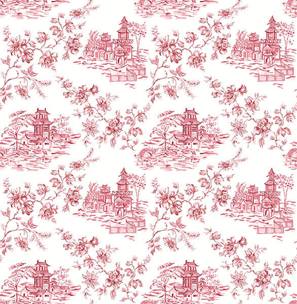 Asian Village Toile Wallpaper, Raspberry, Bolt