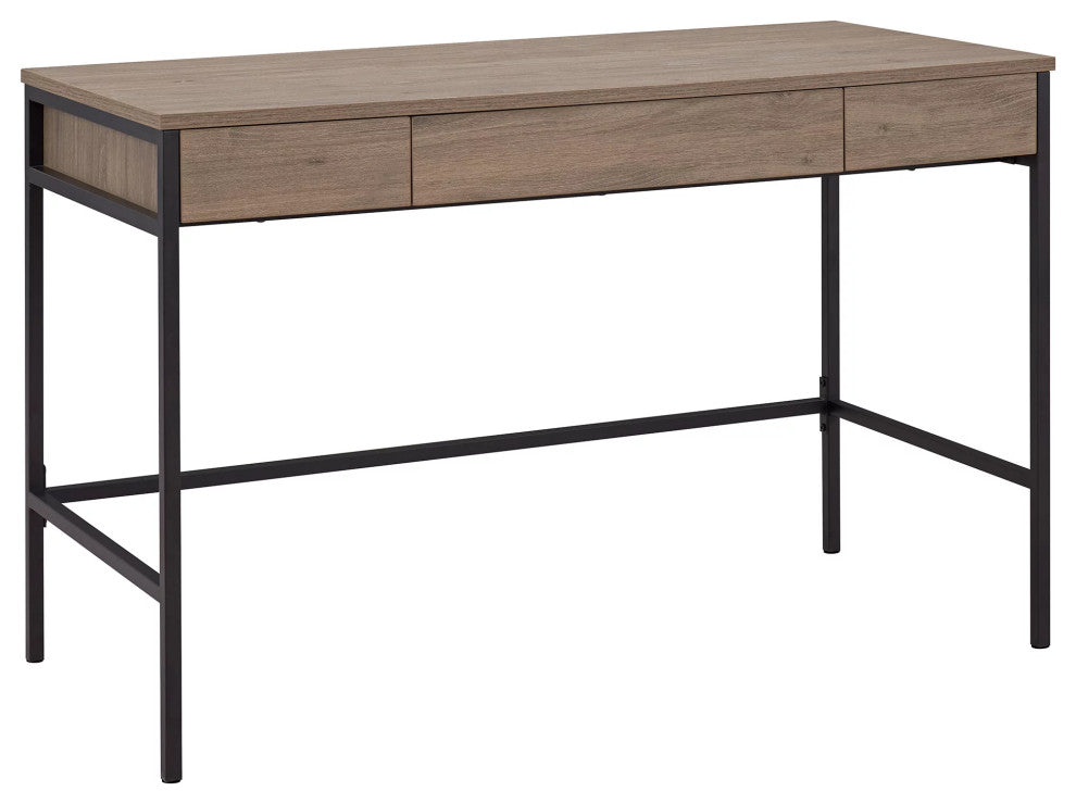 Transitional Desk, Open Frame With Worktop & Handless Drawers, Antique Gray Oak