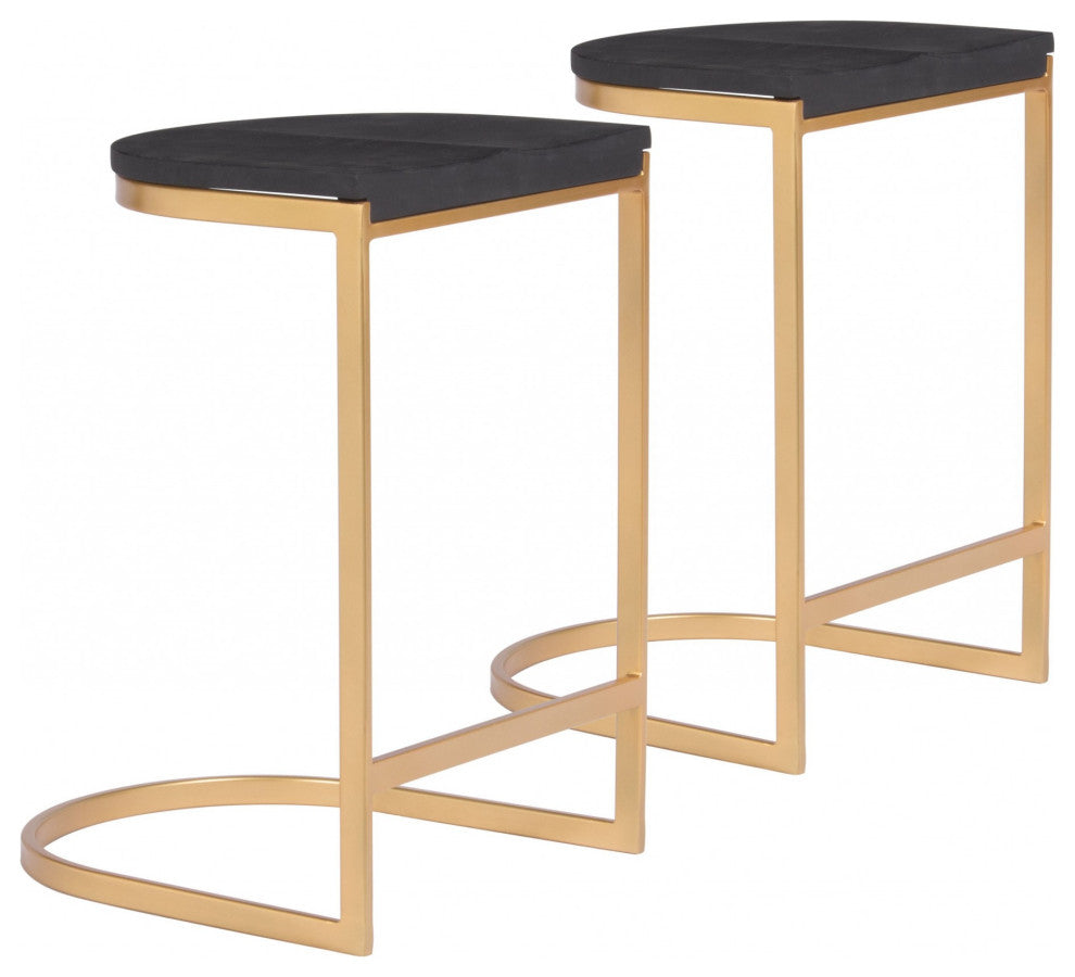 Set of Two Gold and Black Counter Stools