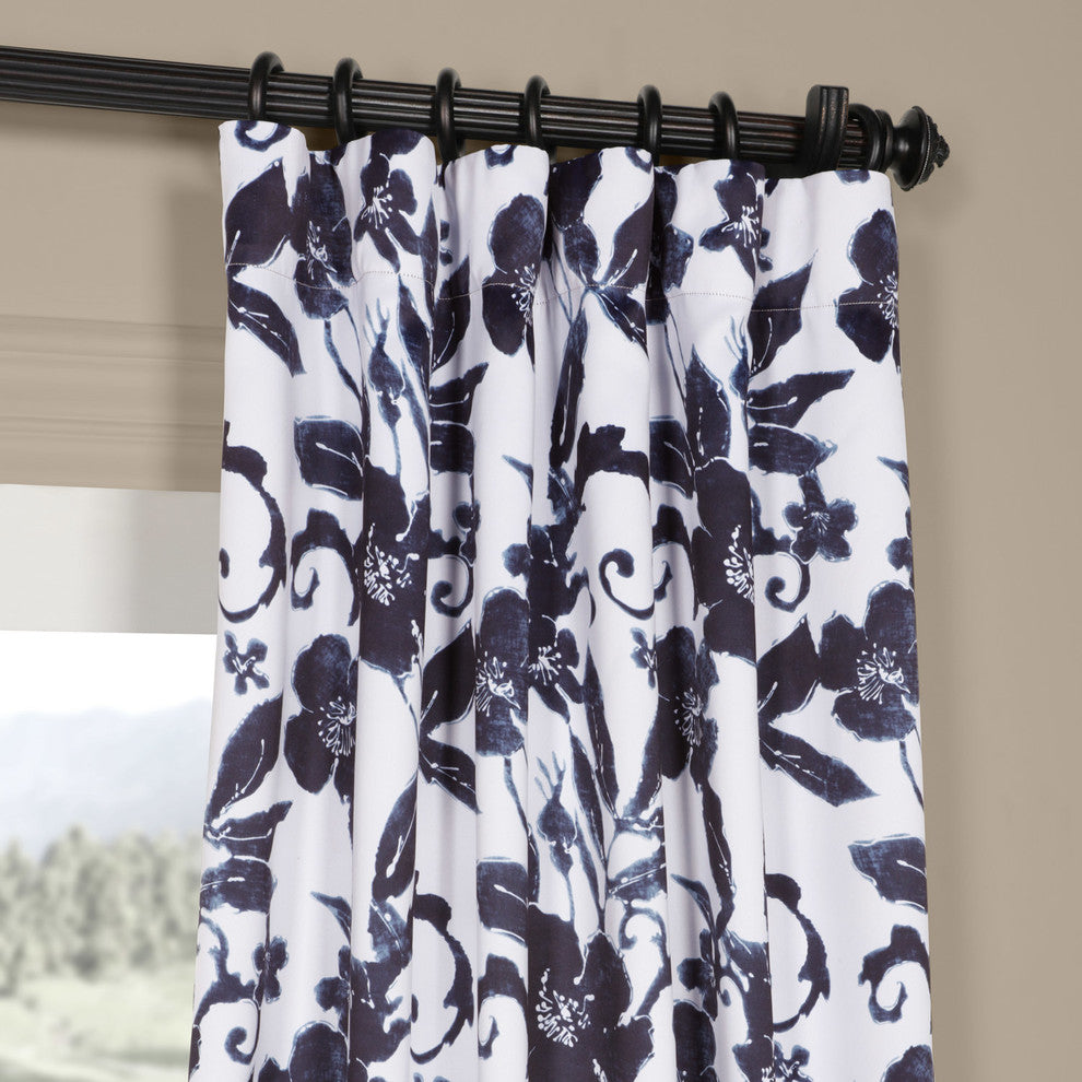 Hibiscus Blue Blackout Room Darkening Curtain Panel Pair, 50"x96"