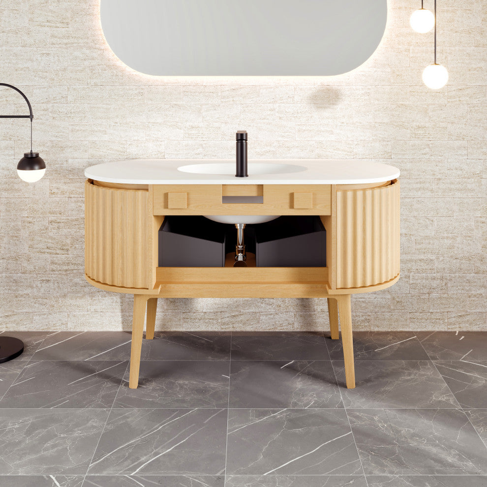 Eviva Haven 48" Oak Freestanding Vanity With White Solid Surface Integrated Top