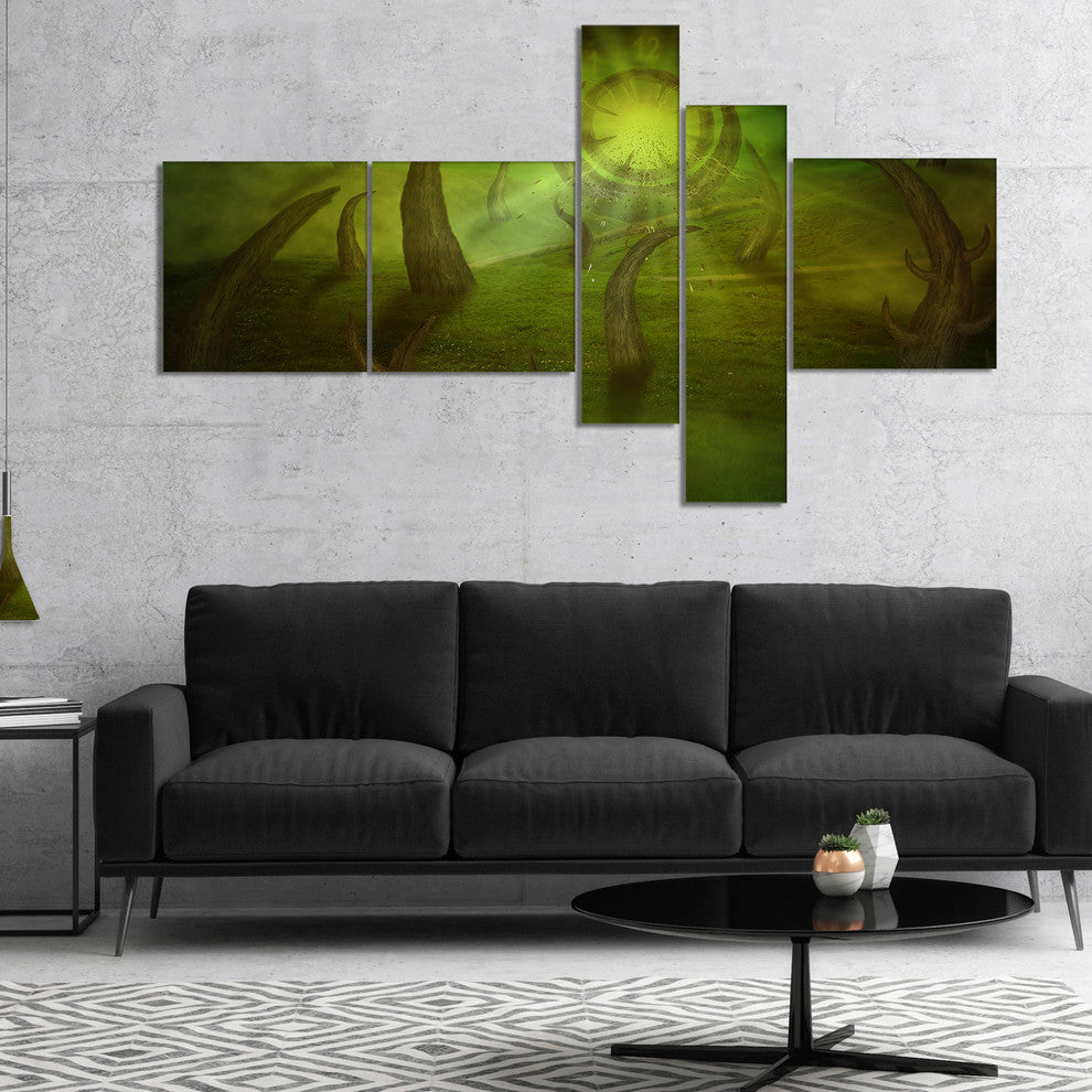 Green Time Travel, Abstract Canvas art print, 60"x32", 5 panels