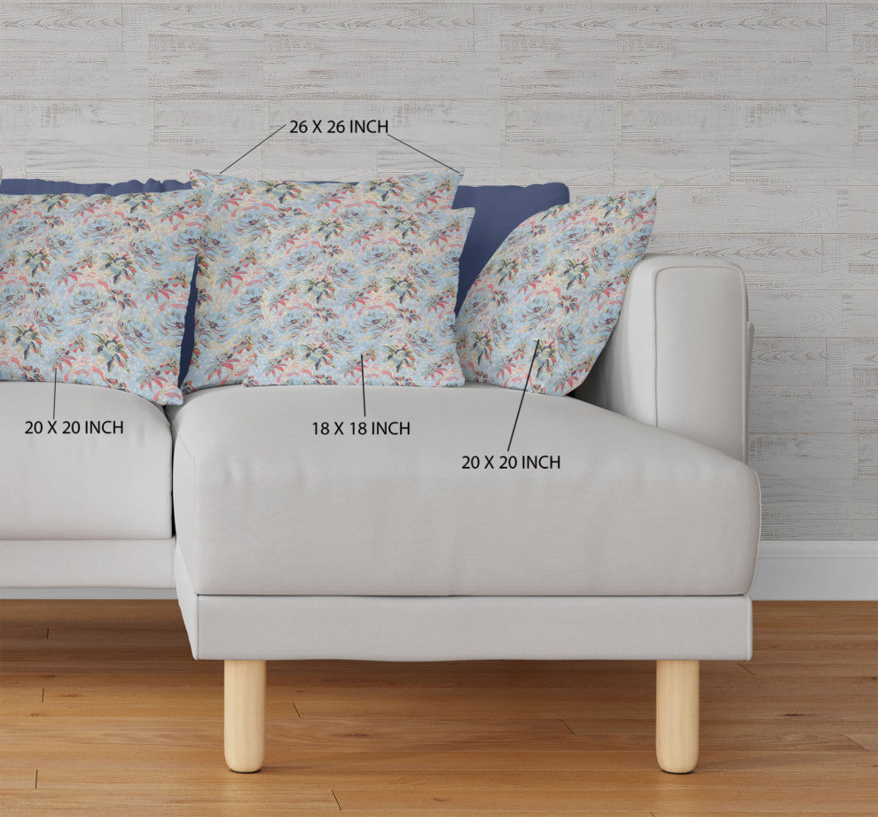 20" Light Blue Red Roses Indoor Outdoor Throw Pillow