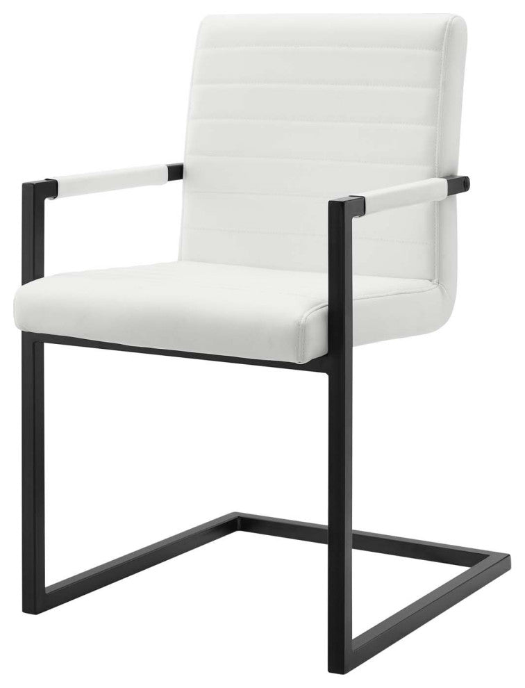Side Dining Chair, Set of 2, Faux Vegan Leather, White, Cafe Bistro Restaurant