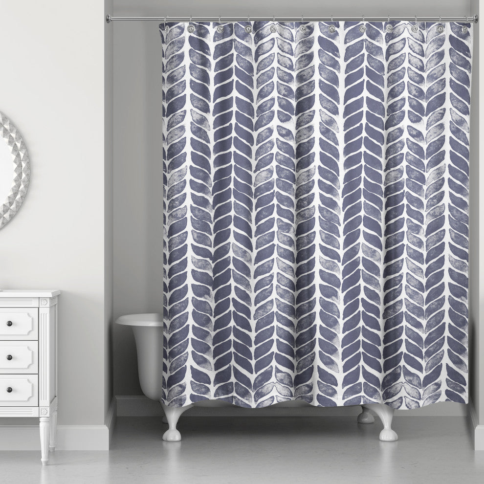 Navy Petal Pattern 71x74 Shower Curtain