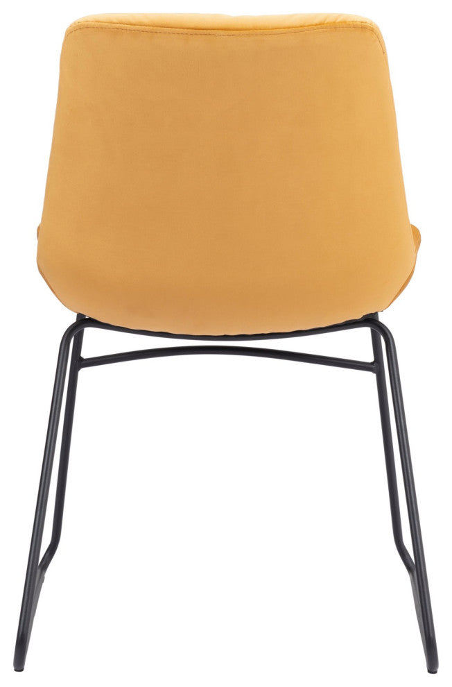 Dining Chair, Set of 2, Steel Metal, Fabric, Yellow, Black, Kitchen Cafe Bistro
