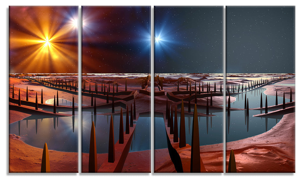 Planet of Souls Alien Land, Landscape Canvas Art Print, 48"x28", 4 Panels