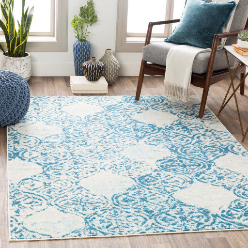 Surya Ustad UST-2300 7'10"x10'2" Rug, Bright Blue/Pale Blue/Cream