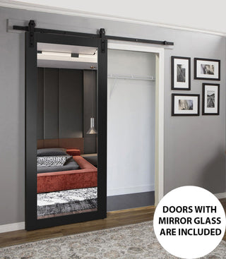 Barn Door 32 x 96, Lucia 1299 Matte Black & Mirror, 6.6' Rail