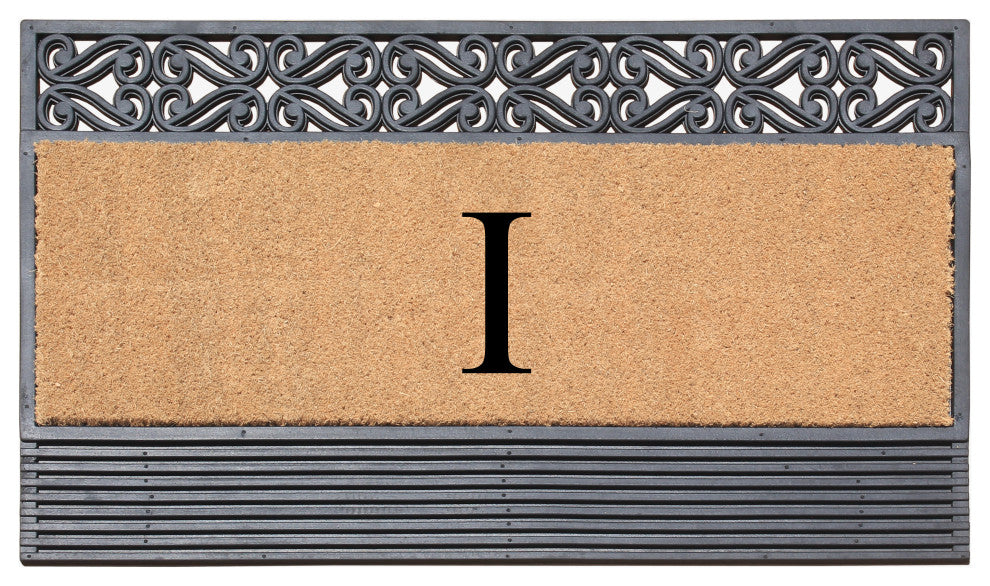 Rosewood Black/Beige 24"x36" Rubber And Coir Monogrammed Doormat, I