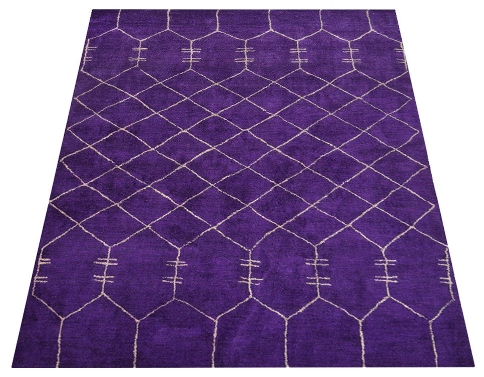 HAND KNOTTED LOOM SILK ECO-FRIENDLY AREA RUG-6'x9',Rectangle,Purple,Contemporary