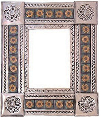 Small Silver Sunflower Tile Talavera Tin Mirror