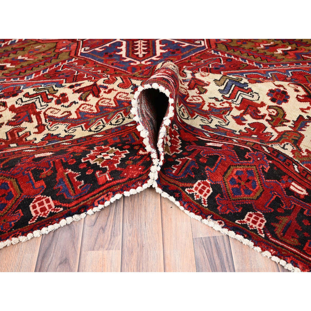 Cardinals Red Pure Wool Hand Knotted Semi Antique Persian Heriz Rug 9'4"x12'5"