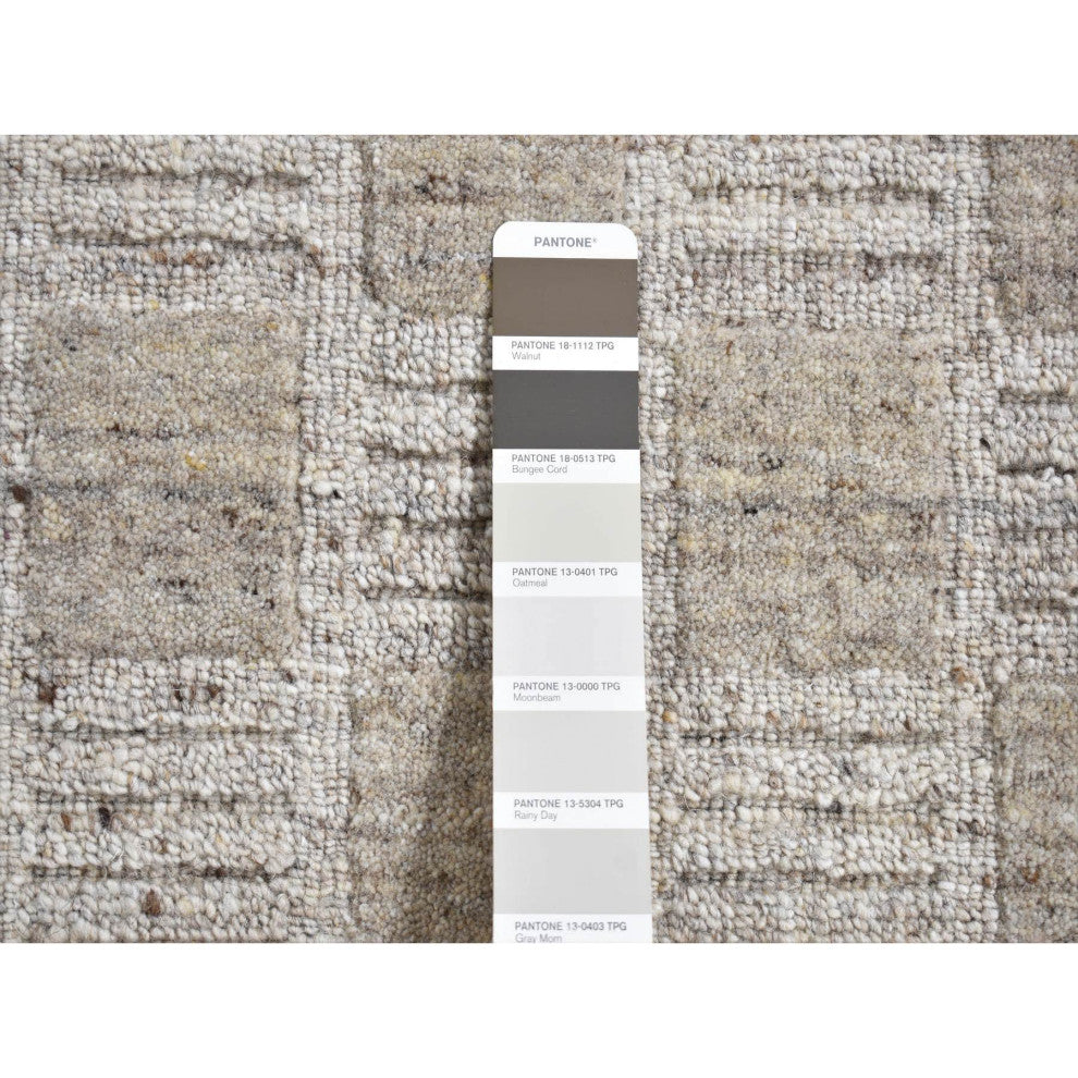 Earth Tone Colors Modern Checkers Design Hand Loomed Pure Wool Rug, 2'x2'1"