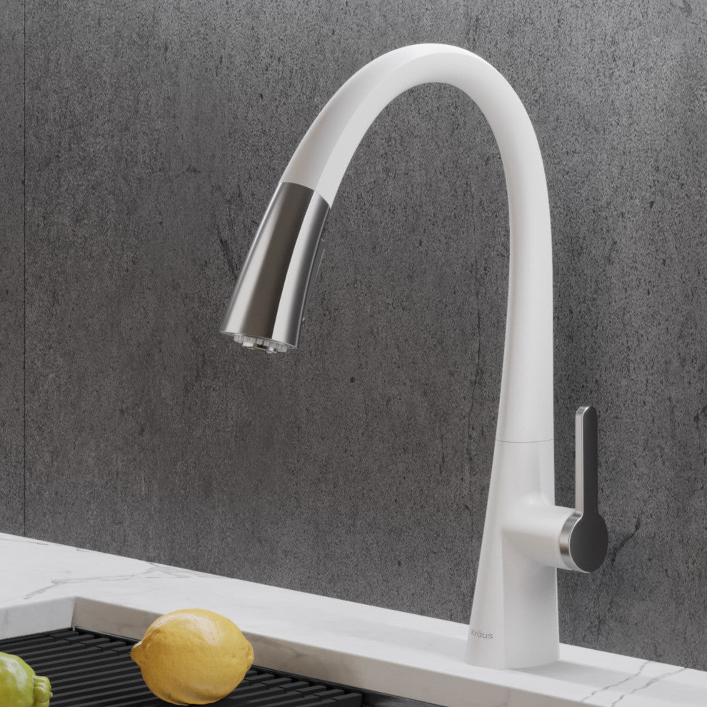Nolen Pull-Down 1-Hole Kitchen Faucet Chrome White