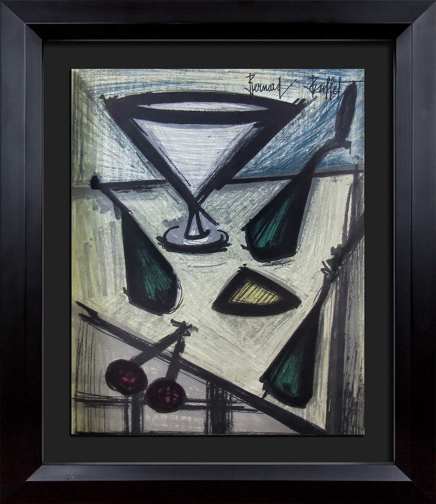 Bernard Buffet Original Lithograph, Signed, Archival Frame, Martini Still Life