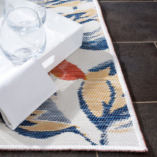 Safavieh Sunrise Collection SUN671 Indoor-Outdoor Rug, Ivory/Rust Blue, 6'7" Square