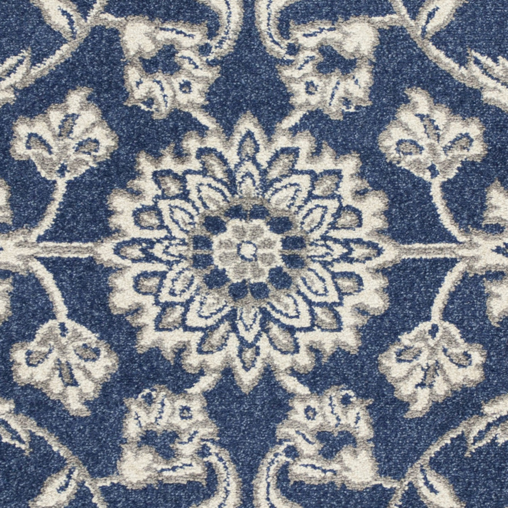 HomeRoots 7' x 9' Denim Floral Vine UV Treated Indoor Area Rug