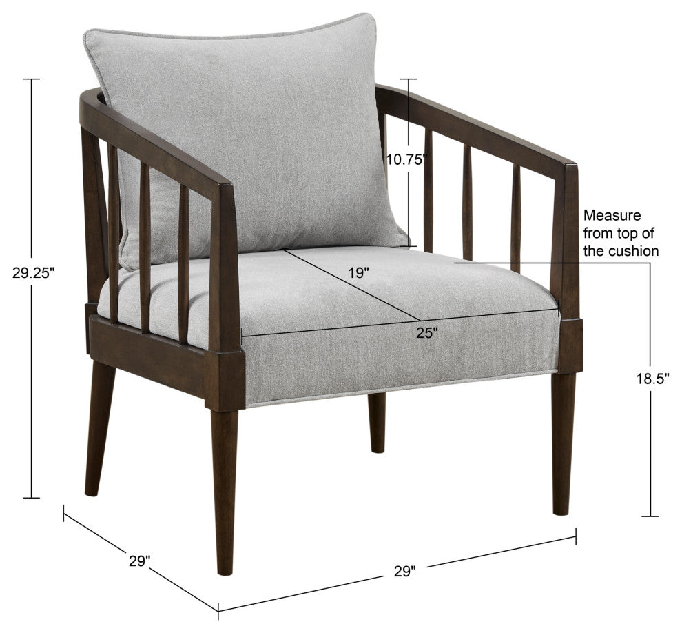 Madison Park Josefine Spindle Accent Armchair with Removable Back Pillow, Grey