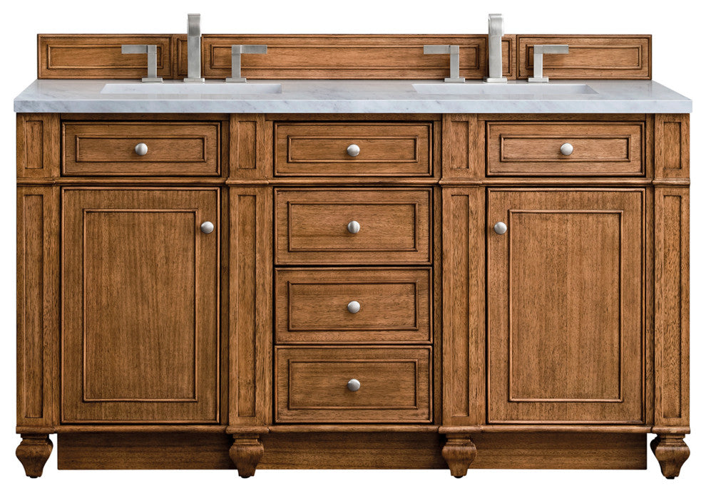 Bristol 60" Double Vanity, Saddle Brown, Arctic Fall Solid Surface Top