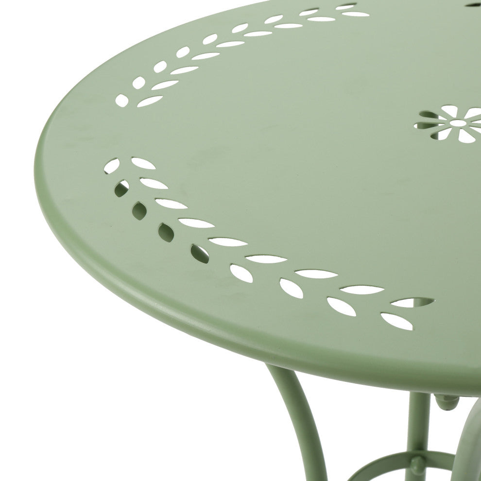 GDF Studio 3-Piece Leona Outdoor Paint Finished Iron Bistro Set, Matte Green