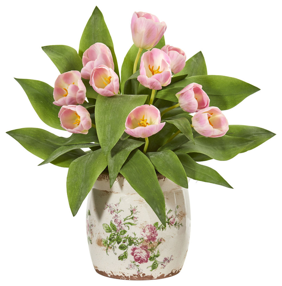 Tulip Artificial Arrangement in Floral Design Vase