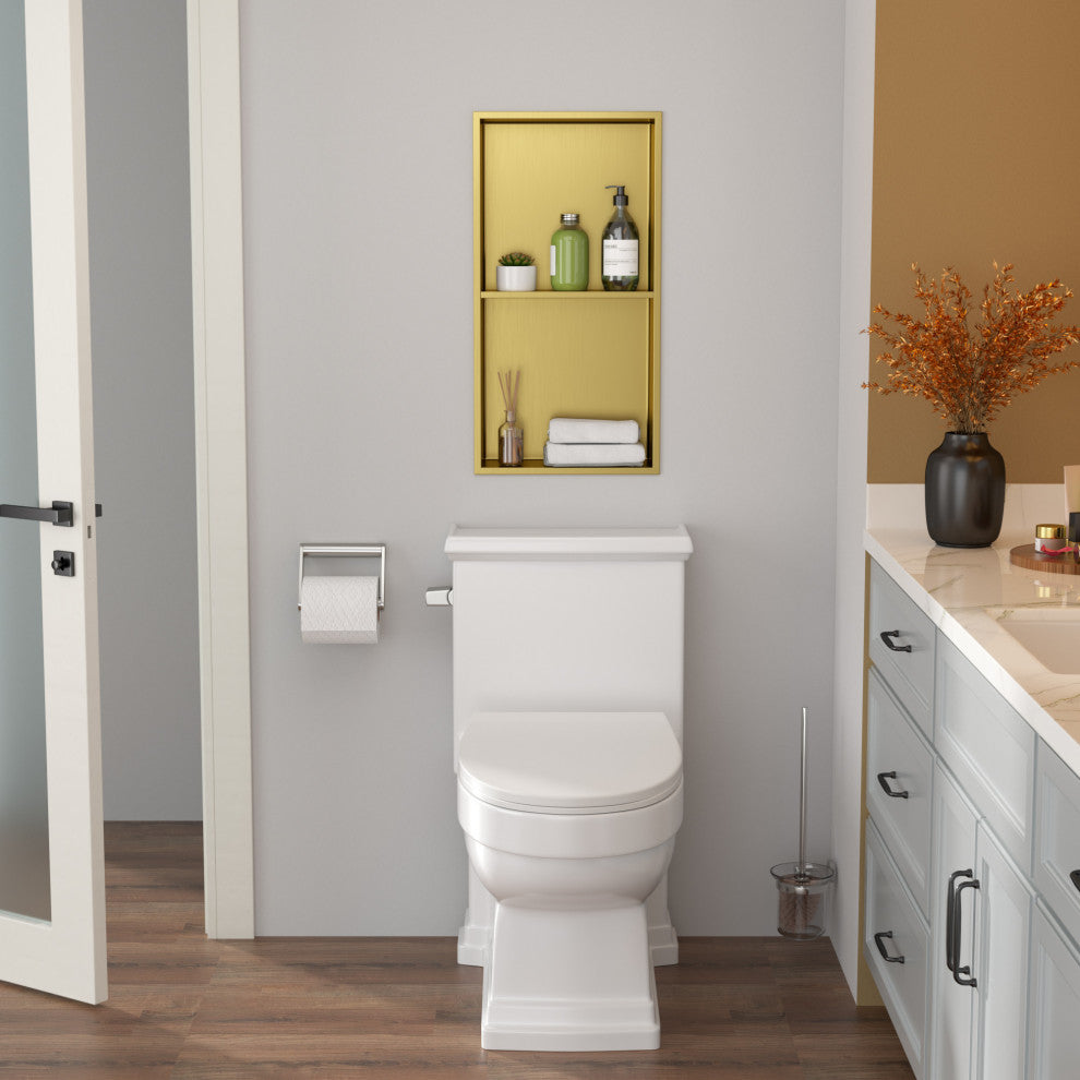 Stainless Steel Shower Niche Recessed Double Layer No Tile Needed , Gold
