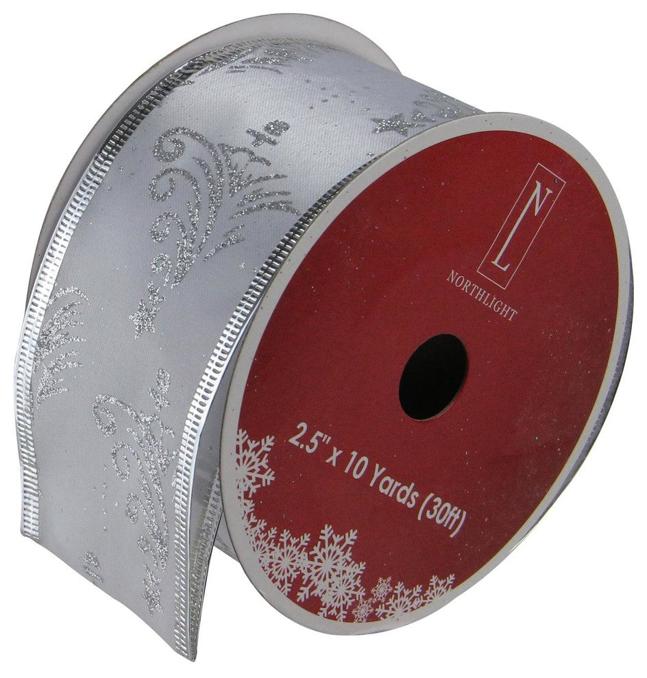Silver Trees Powder Wired Christmas Craft Ribbon