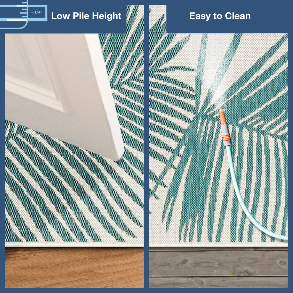 Carmel Palm Indoor/Outdoor Rug, Aqua, 1'11"x4'11" Runner