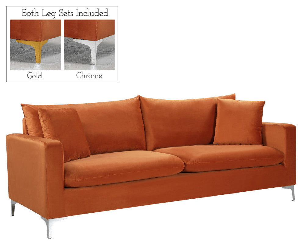 Naomi Velvet Upholstered Sofa, Cognac