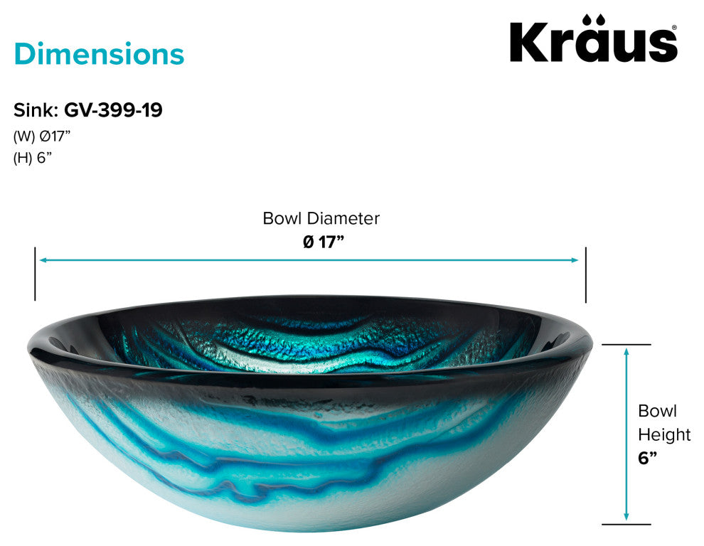 Nature Series 17" Round Blue Glass Vessel 19mm Bathroom Sink