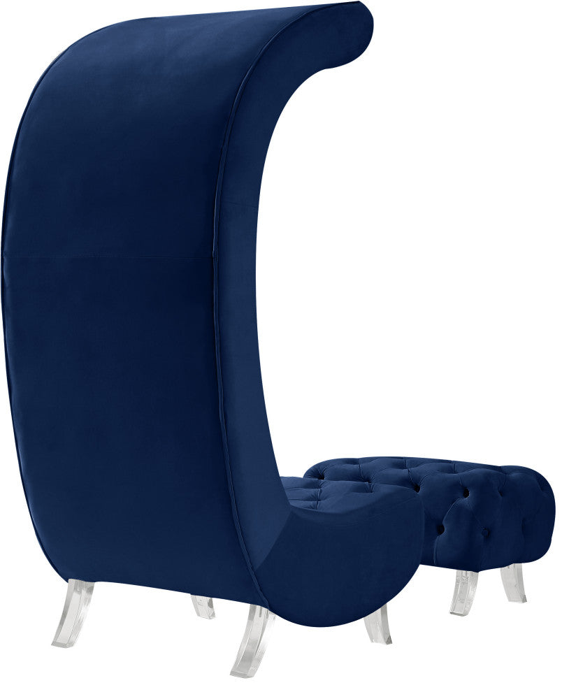 Crescent Velvet Upholstered Rounded Accent Chair, Navy