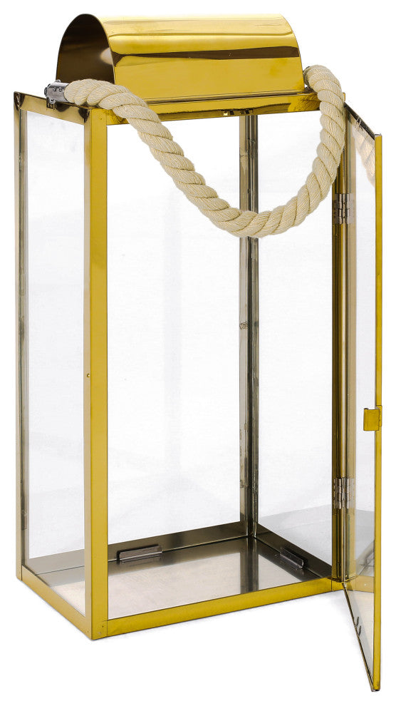 Brianna Outdoor 19" Modern Stainless Steel Lantern, Gold